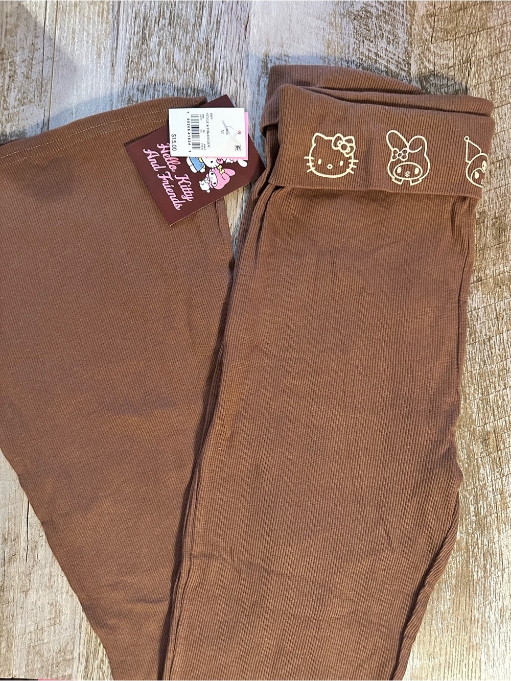 Hello Kitty Brown Ribbed Leggings with Character Cuff